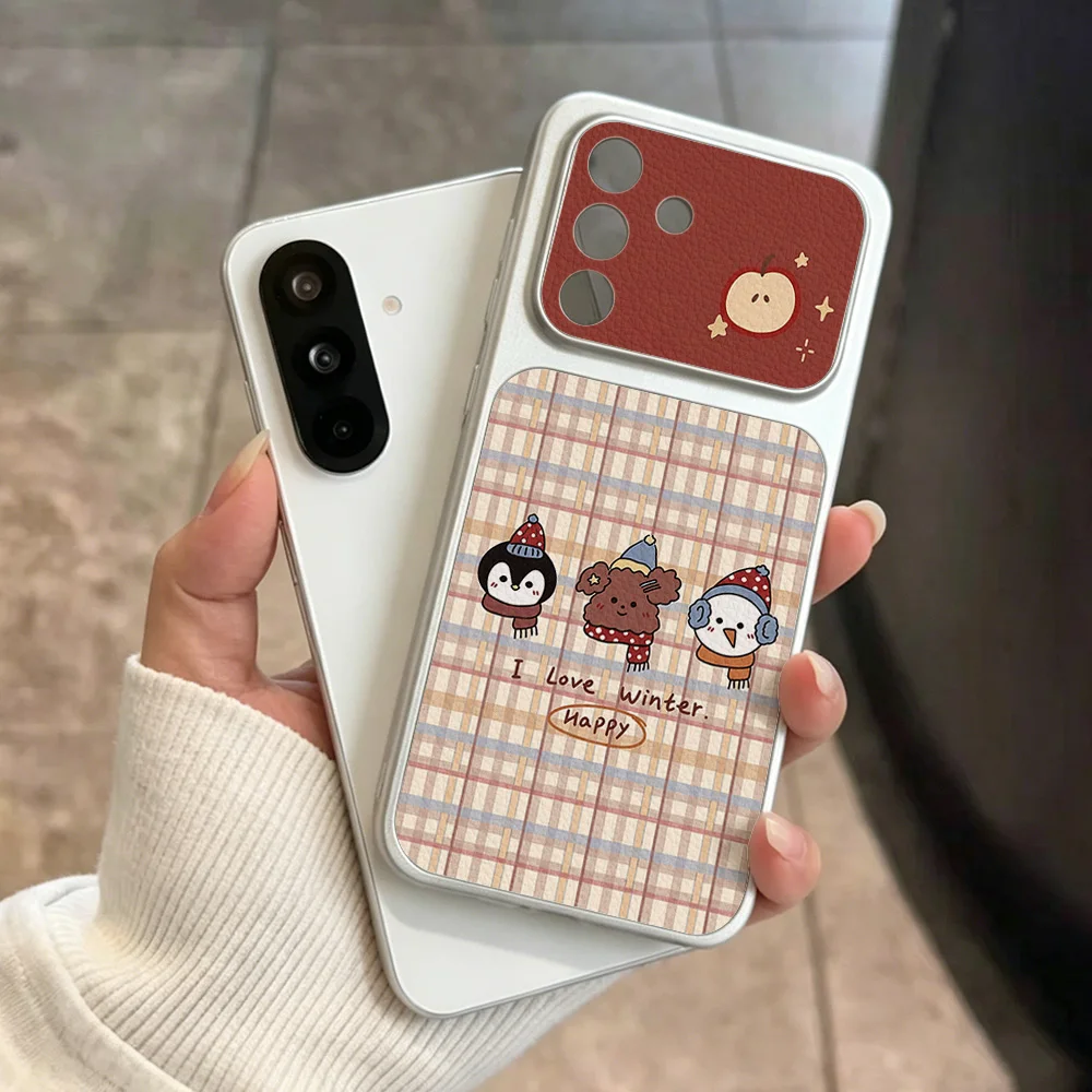 Phone Case for Samsung Galaxy A57 A56 A55 A54 A53 A37 A36 5G Cases gentle and versatile style Winter Animals Plaid Large Window