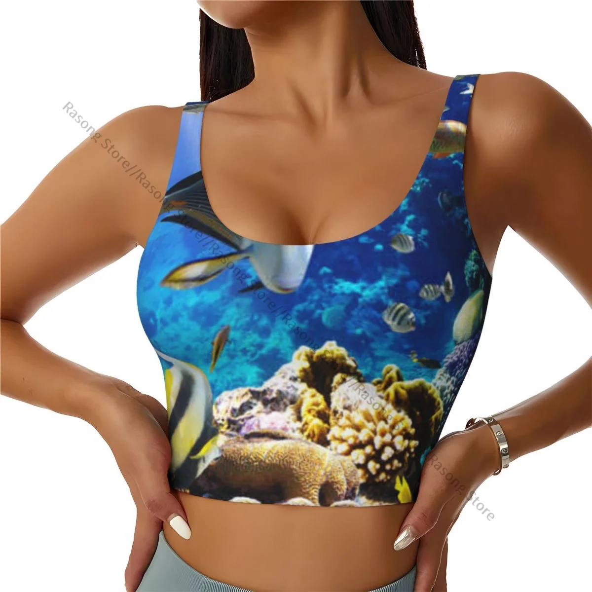 

Women Sexy Sports Vest Tropical Fishes Female Streetwear Sport Lingerie Tee Crop Top