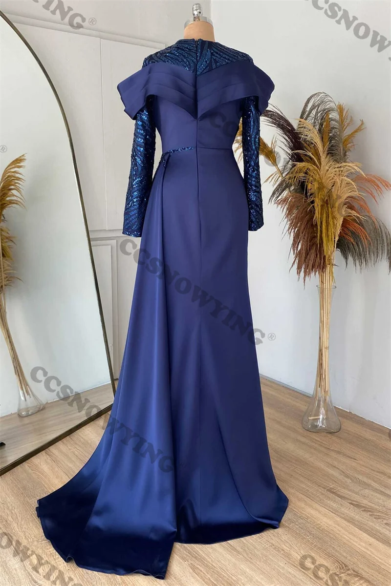 Robe de soirée en satin à manches longues pour femmes, appliques perlées, hijab musulman, robe de soirée formelle islamique, arabe, dubaï, 123