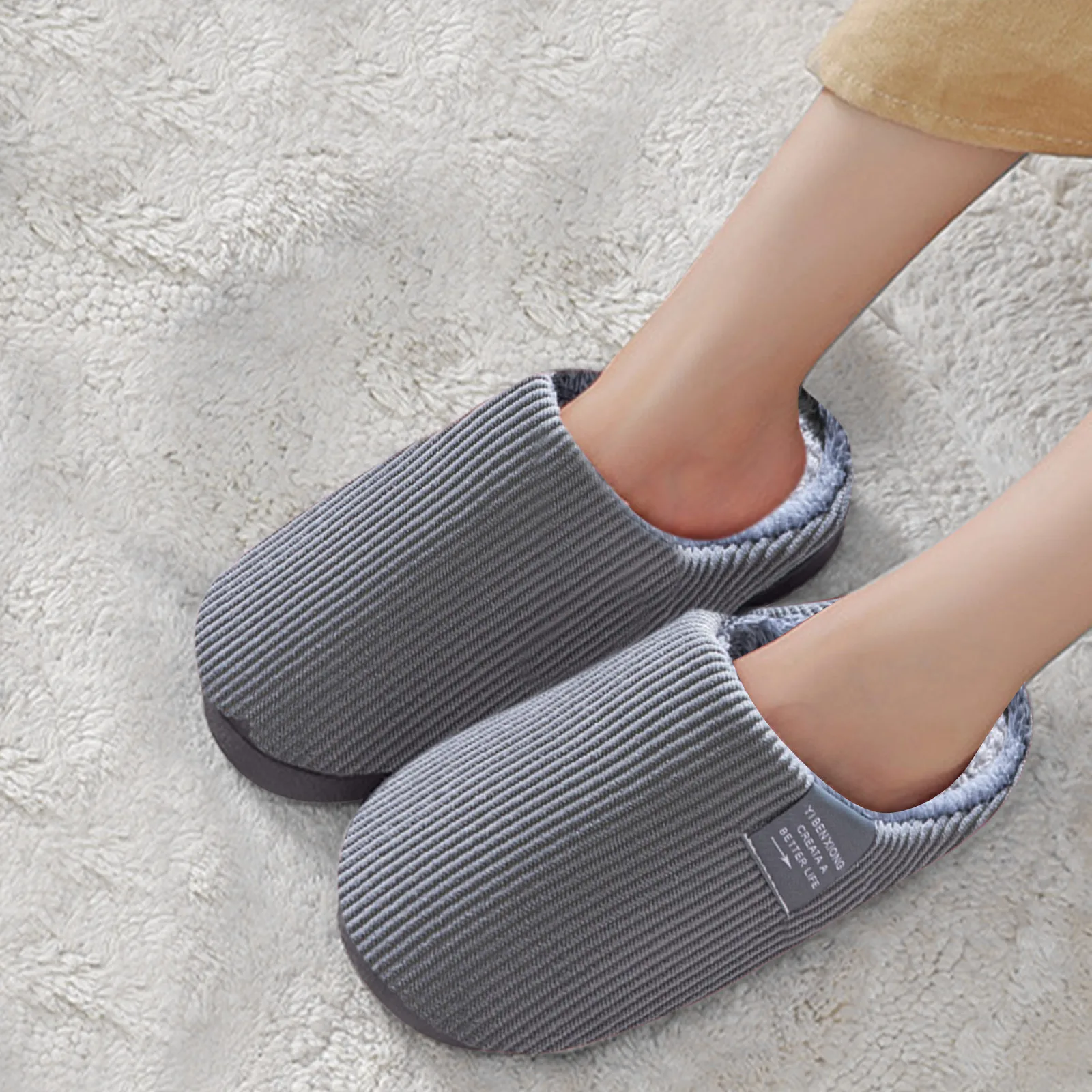 Winter Warm Plush Slippers Men Couples Non-Slip Soft Shoes Comfort Breathable Flat Heel Home Indoor Bedroom