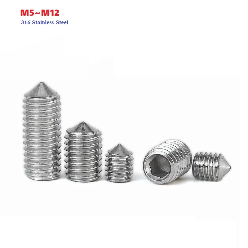 316 Stainless Steel Hex Hexagon Socket Set Screw Cone Point Grub Screw M5 M6 M8 M10 M12