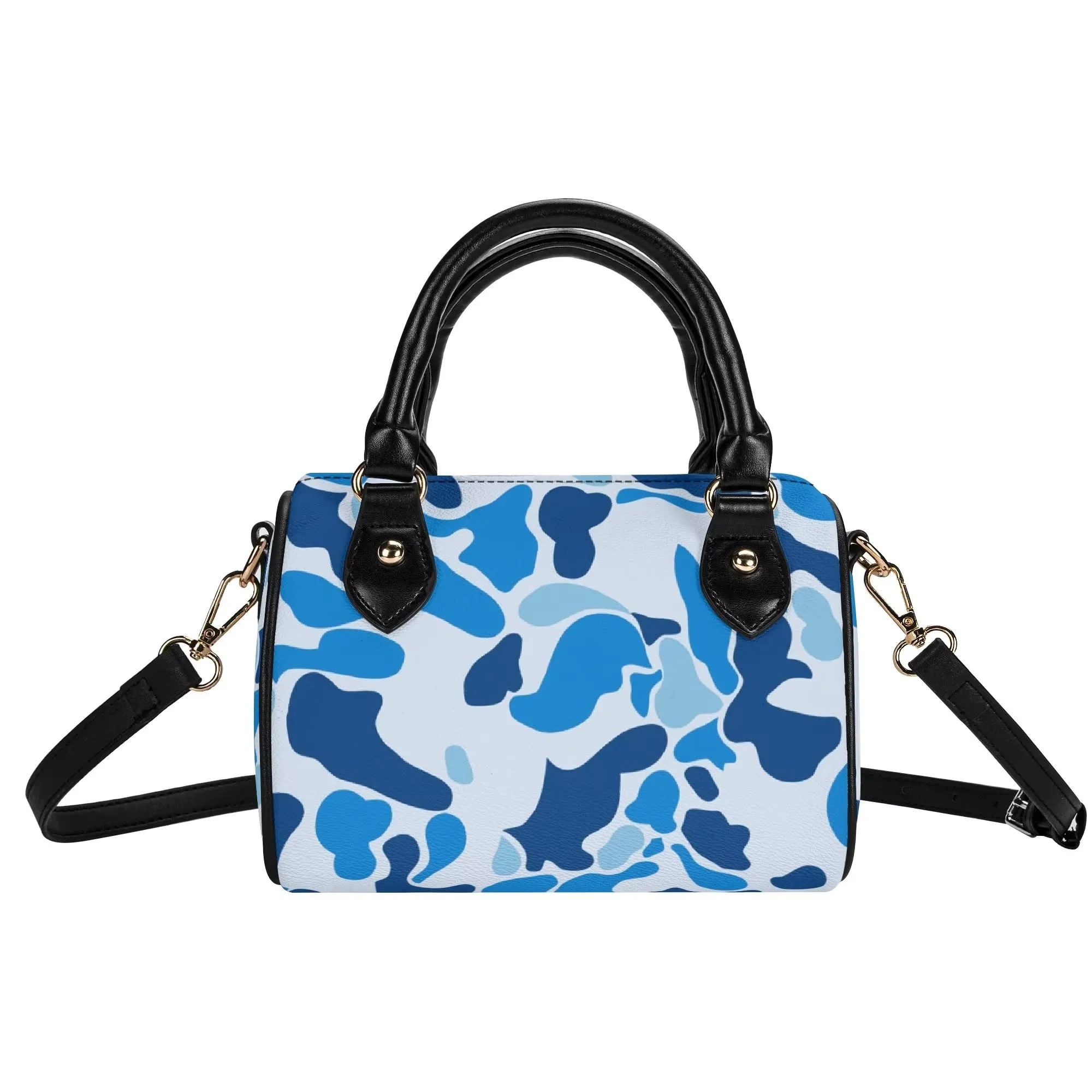 

Фиолетовая камуфляжная женская сумка-кроссбоди на заказ, высококачественная дизайнерская сумка-бостон, водонепроницаемая сумка-облако из искусственной кожи с камуфляжным принтом