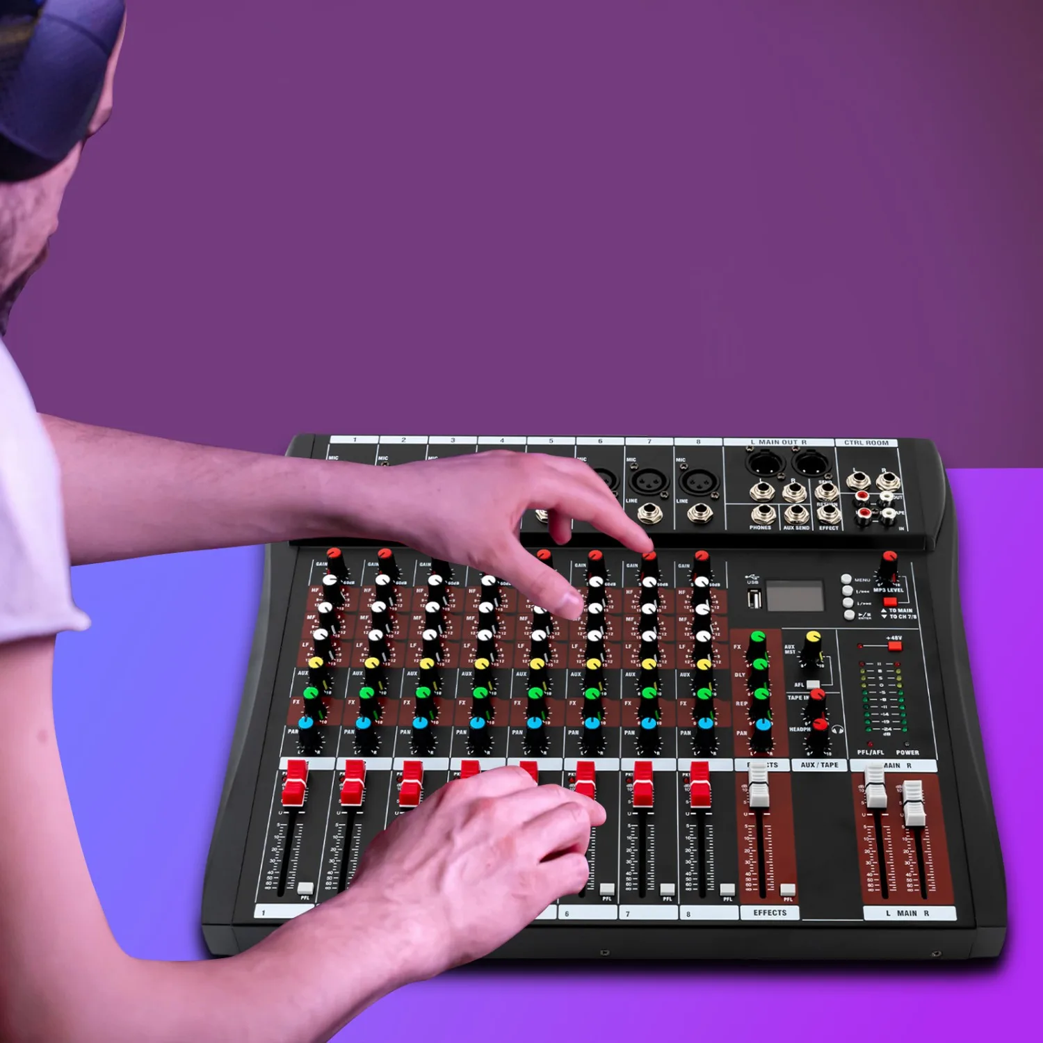 NEW 8 Channel Audio Mixer, Bluetooth USB Live Studio GDAE10 DJ Professional Mixing Console Power Amplifier Sound Board Desk System - Image 2