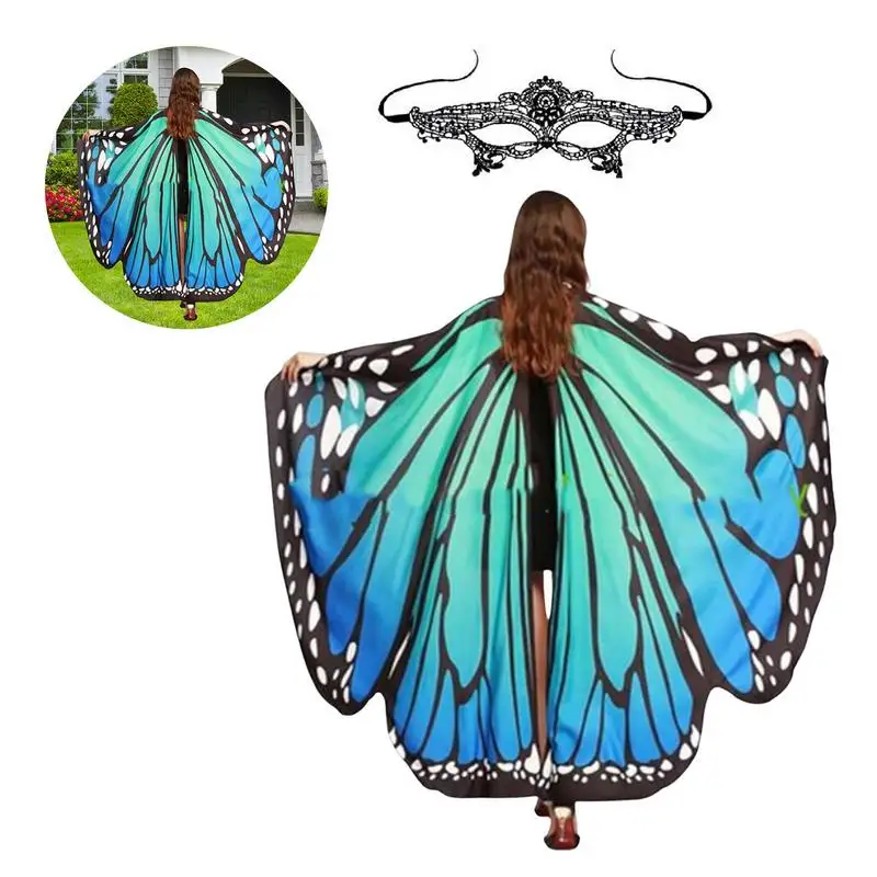 

Butterfly Wings Shawl Soft Polyester Fairy Monarch Costume Cape With Antennas Headband For Halloween Fancy Dress Party Cosplay