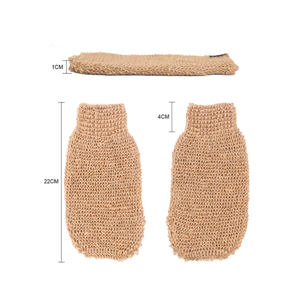 2pcs Bath Gloves Exfoliating Ramie Jute Body Scrub Mitt Reusable Machine Washable Dead Skin Remover For Back Arms Legs