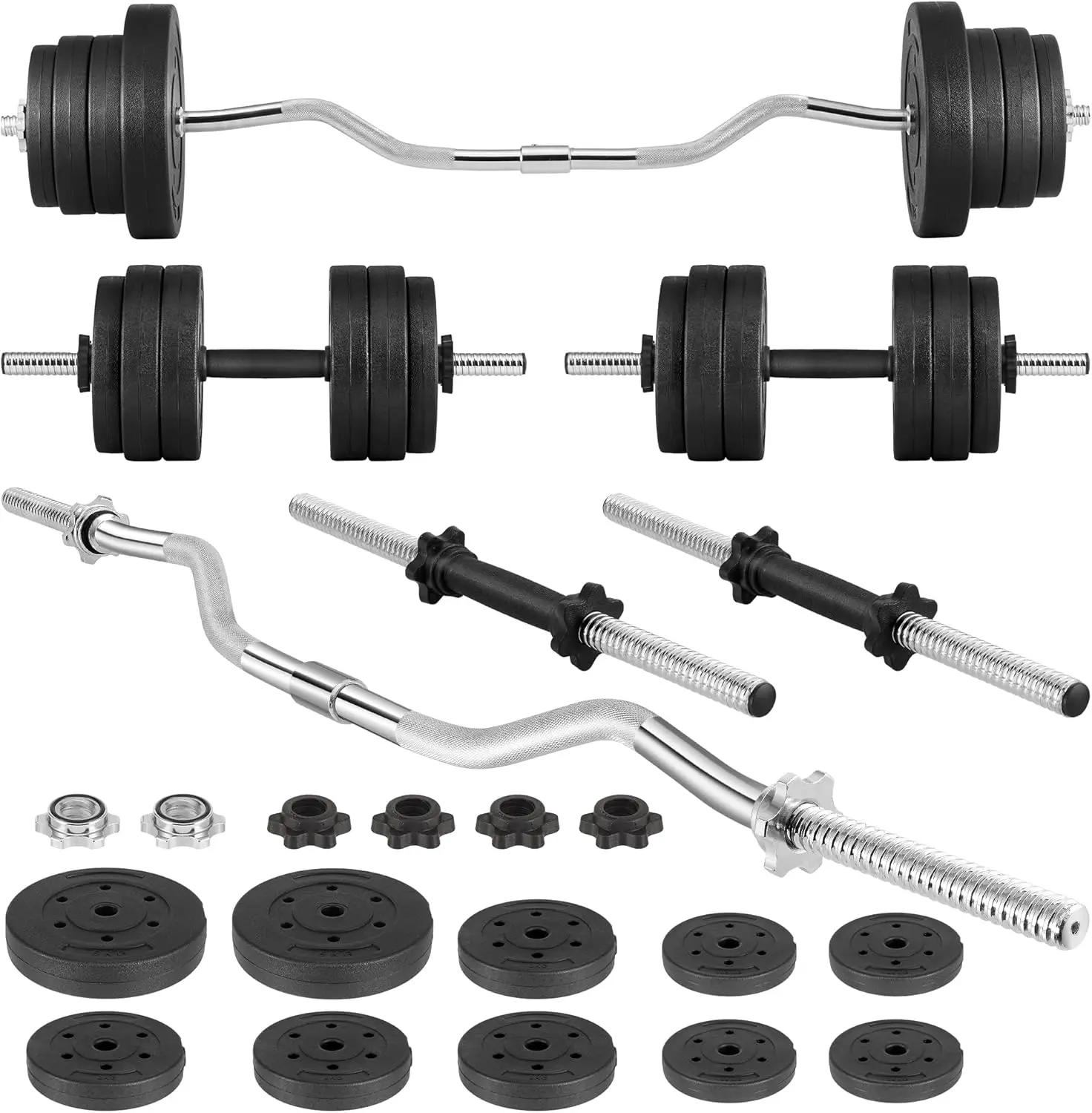 

66LB 2 in 1 Adjustable Dumbbell Set with Connecting Rod, Lifting Dumbbells Used as Barbell for Whole Body Workouts Weighted