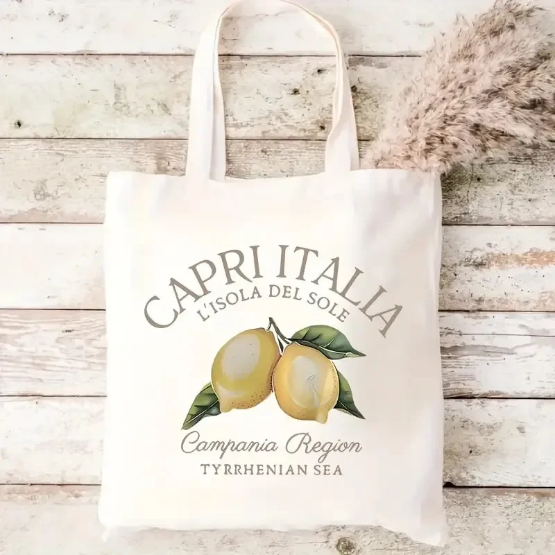 حقيبة يد من قماش الليمون من La Dolce Vita مع حقيبة شاطئ من الليمون الطازج والأوراق الخضراء حقيبة تسوق على الطراز الإيطالي حقيبة أزياء صيفية #3