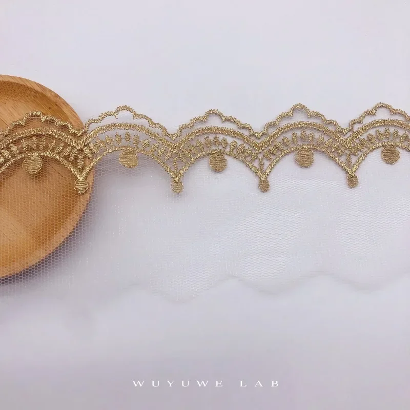 2 metri di larghezza 6.5cm ricamati in oro bianco ricamato in pizzo con bordi in tessuto cucito artigianale per matrimonio Dec accessori per