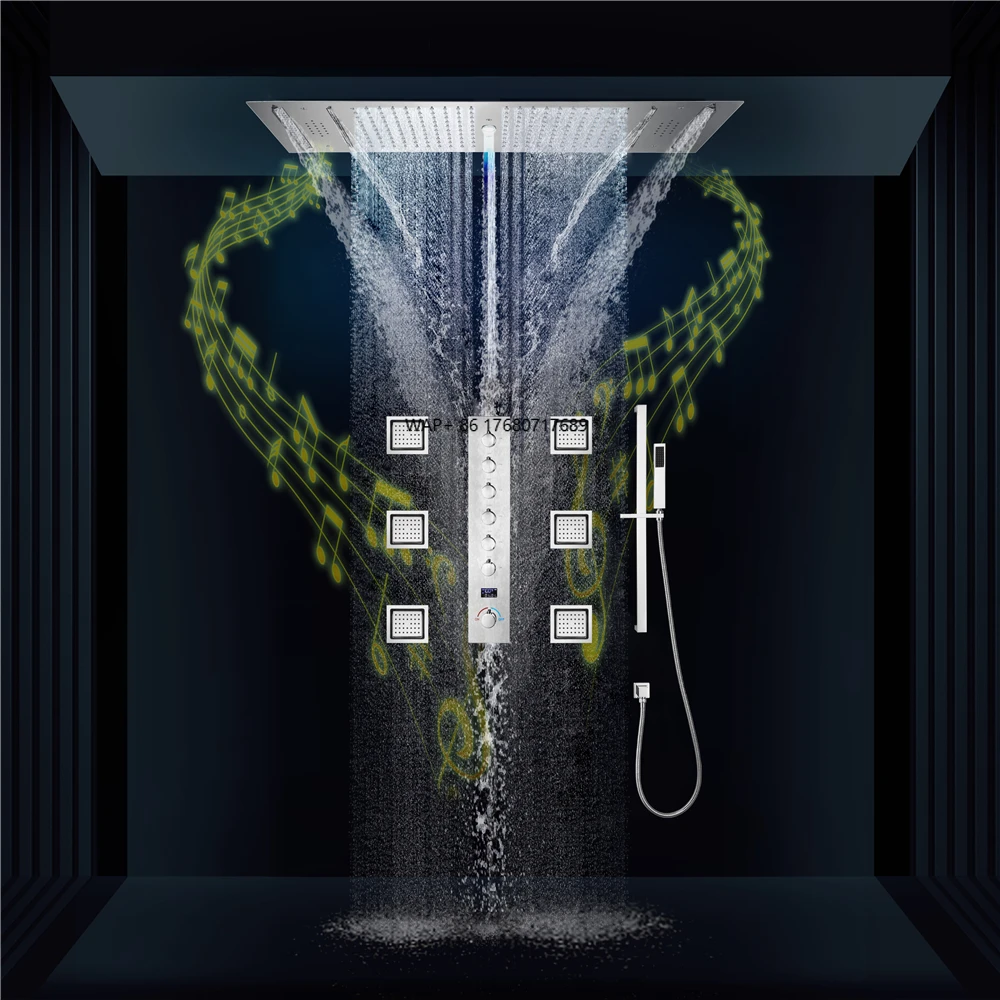 

Polished Brass LED Music Shower Faucet Set with Rain/Massage/Jet Spray Patterns Modern Design Hot/Cold Water
