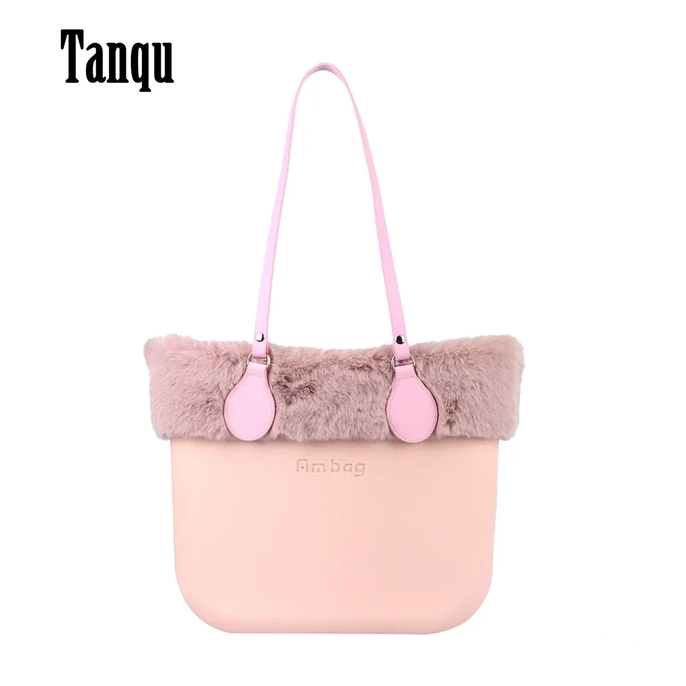 New Winter Women DIY Handbag Big AMbag Obag O bag Waterproof Classic with Canvas Inner Long PU Leather Handles Fur Plush Trim