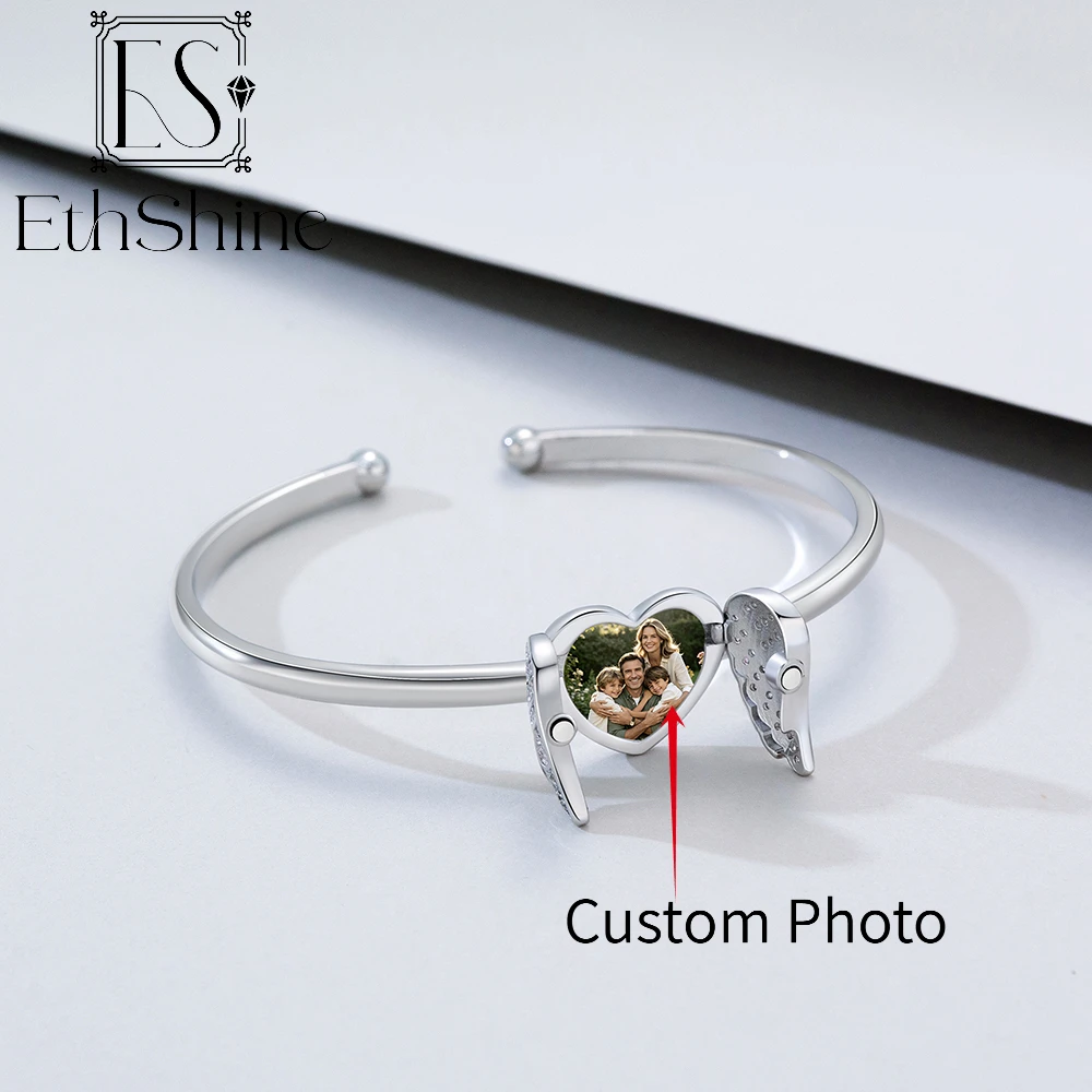 Personalized Angel Wing Heart Photo Pendant Bracelet Customized Image Memory Bracelet Prefect Heart Jewelry Gifts for Birthday