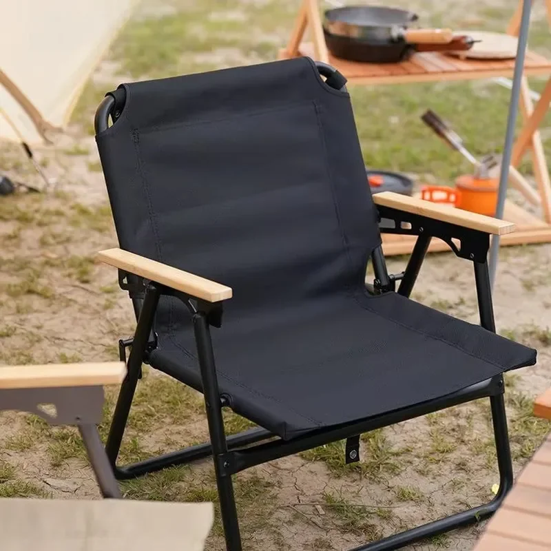 Lightweight High Carbon Steel Folding Camping Chair Oxford Fabric Wooden Armrest Portable Outdoor Picnic Beach Fishing Garden