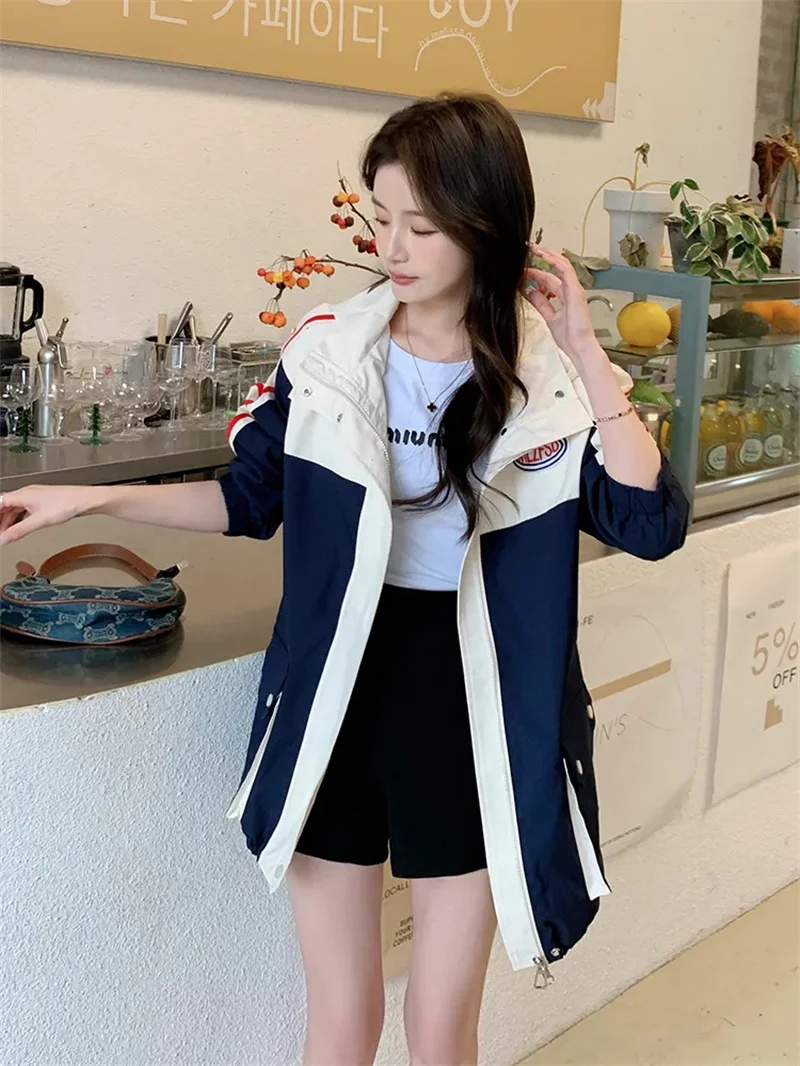 Workwear Jacket For Girls in Spring Autumn 2024 New Loose Fitting Sports Patchwork Versatile Jacket top for Commuting Simple N88