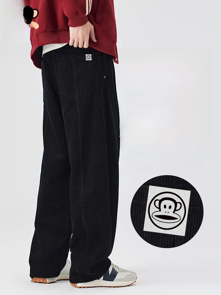 

PaulFrank Heavyweight Pure Cotton Casual Pants Men's Spring Bla Corduroy Loose Straight Leg Trousers Youth Faion Sle