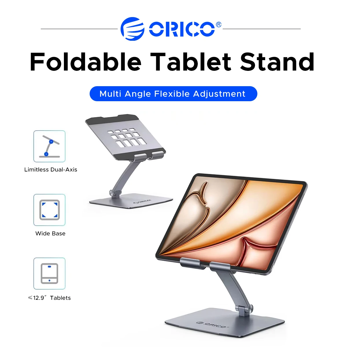 ORICO FB1 Adjustable Aluminum Tablet Stand Foldable Phone Holder Multi-Angle Desktop Riser For Up To 12.9 Inch iPad Tablet