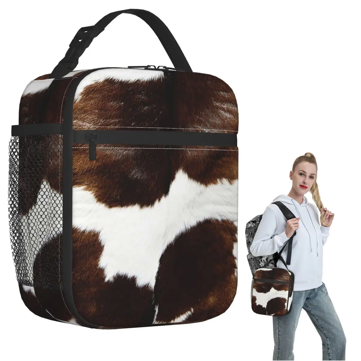 Rustic Ranch Cow Print Insulated Lunch Bag for Women Children Leakproof Food Boxes Thermal Lunch Box Tote