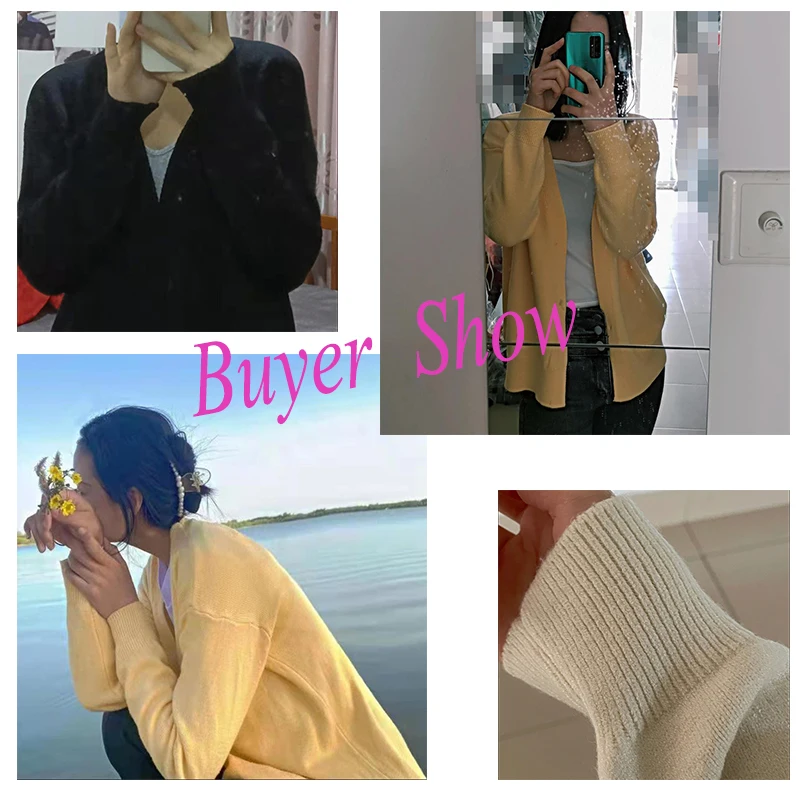 Lucyever Yellow Knitting Cardigan Women 2024 Autumn Long Sleeve Loose Sweater Cardigans Woman Korean Style Solid Color Thin Coat