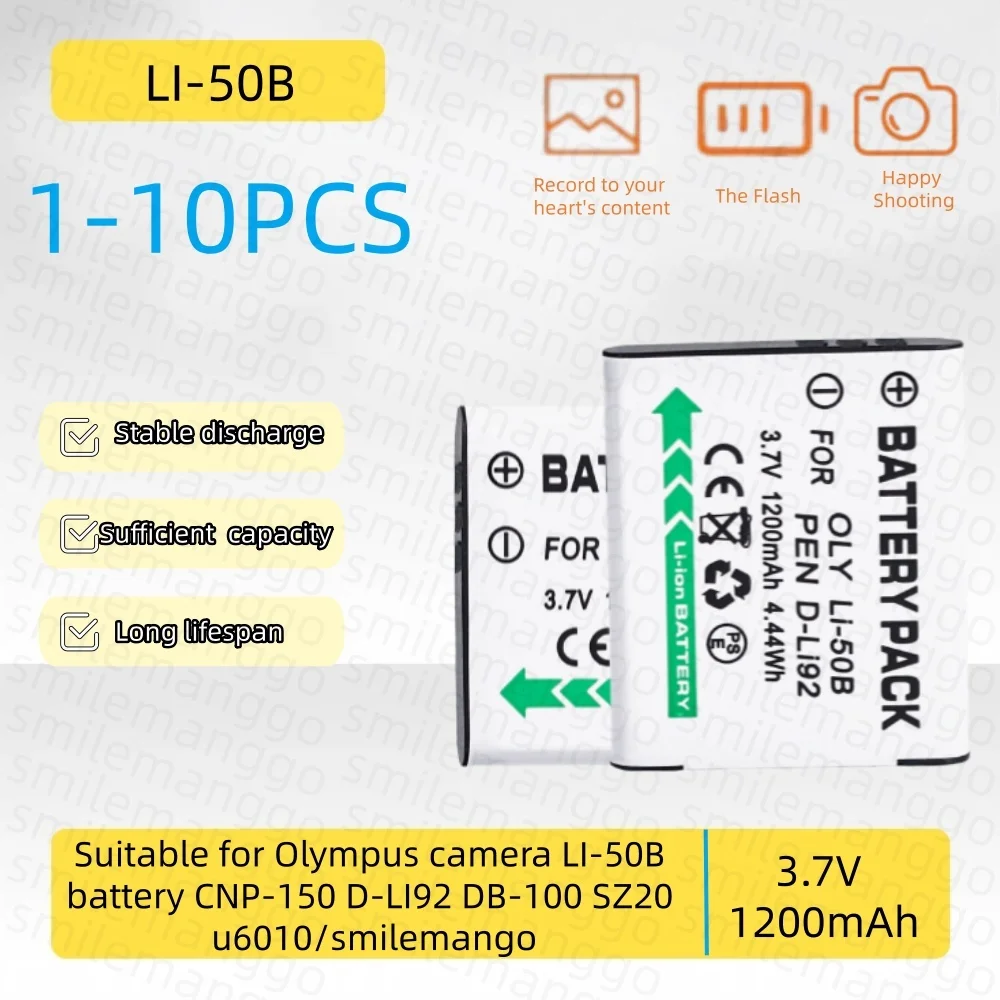 1-10PCS LI-50B Camera Battery 3.6V 680mAh Rechargeable Suitable for Olympus Phase Battery CNP-150 D-LI92 DB-100 SZ20 U6010
