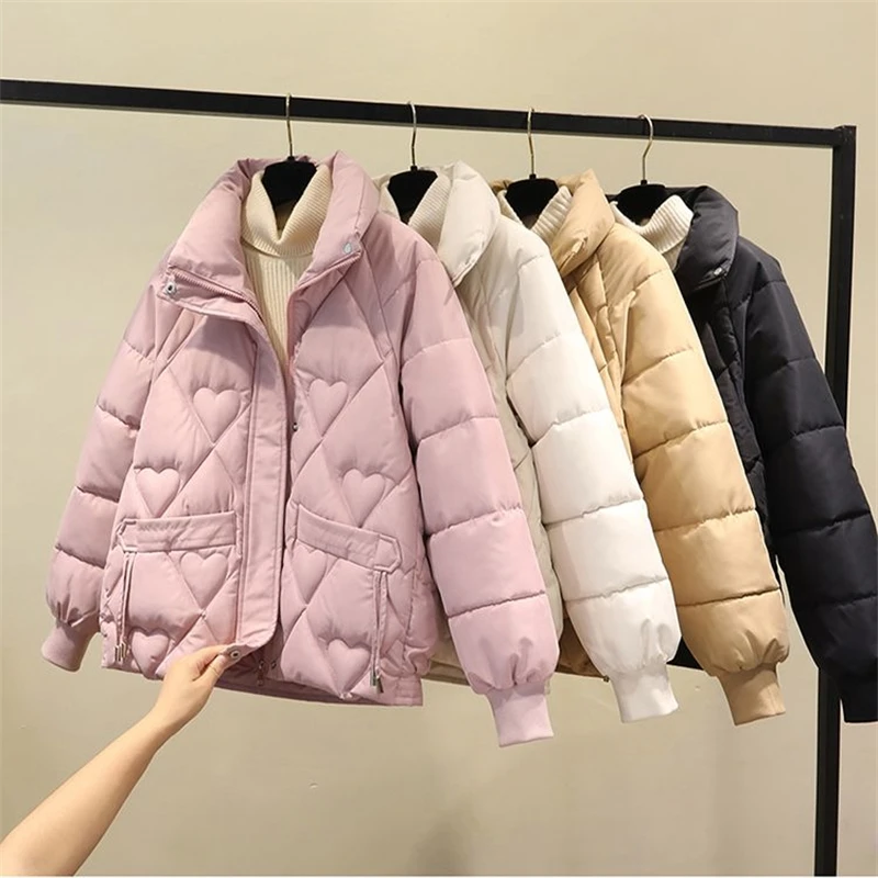 Korean Fashion Warm Coat Female Sweet Short Padded Coats Ladies Oversized Loose All-Match Outerwear Winter Cotton Parkas Women