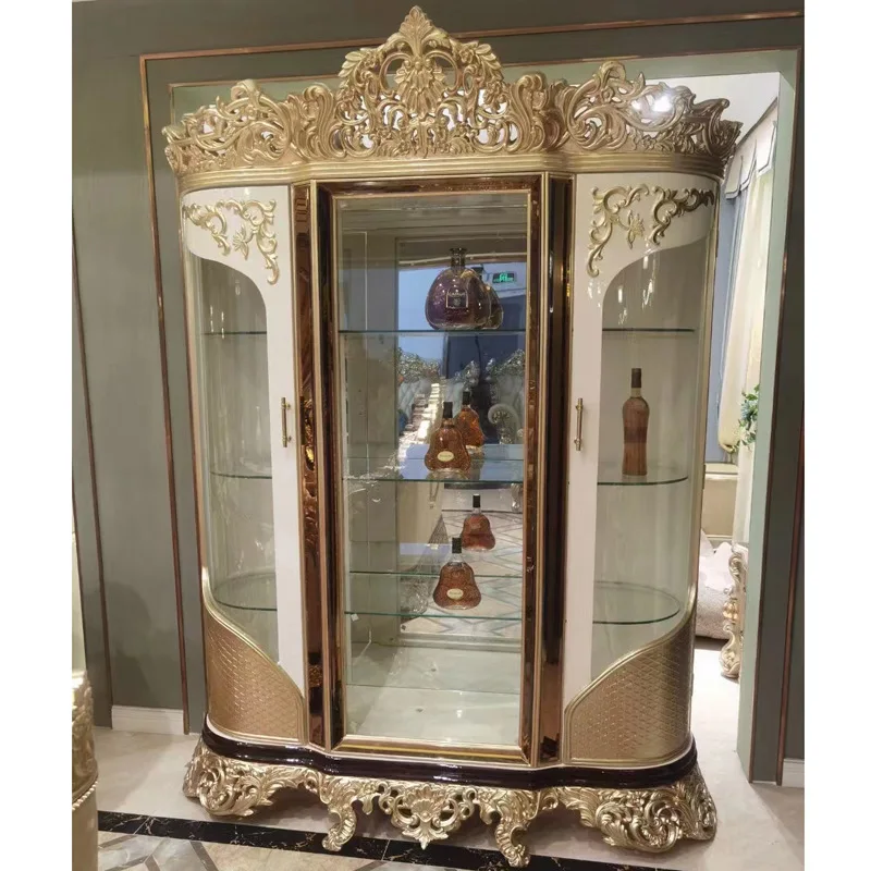 طاولة طعام وكراسي فرنسية من الخشب الصلب المنحوت على شكل زهرة ملصق أوراق ذهبية طاولة طعام فرنسية طويلة كرسي قماش فرنسي