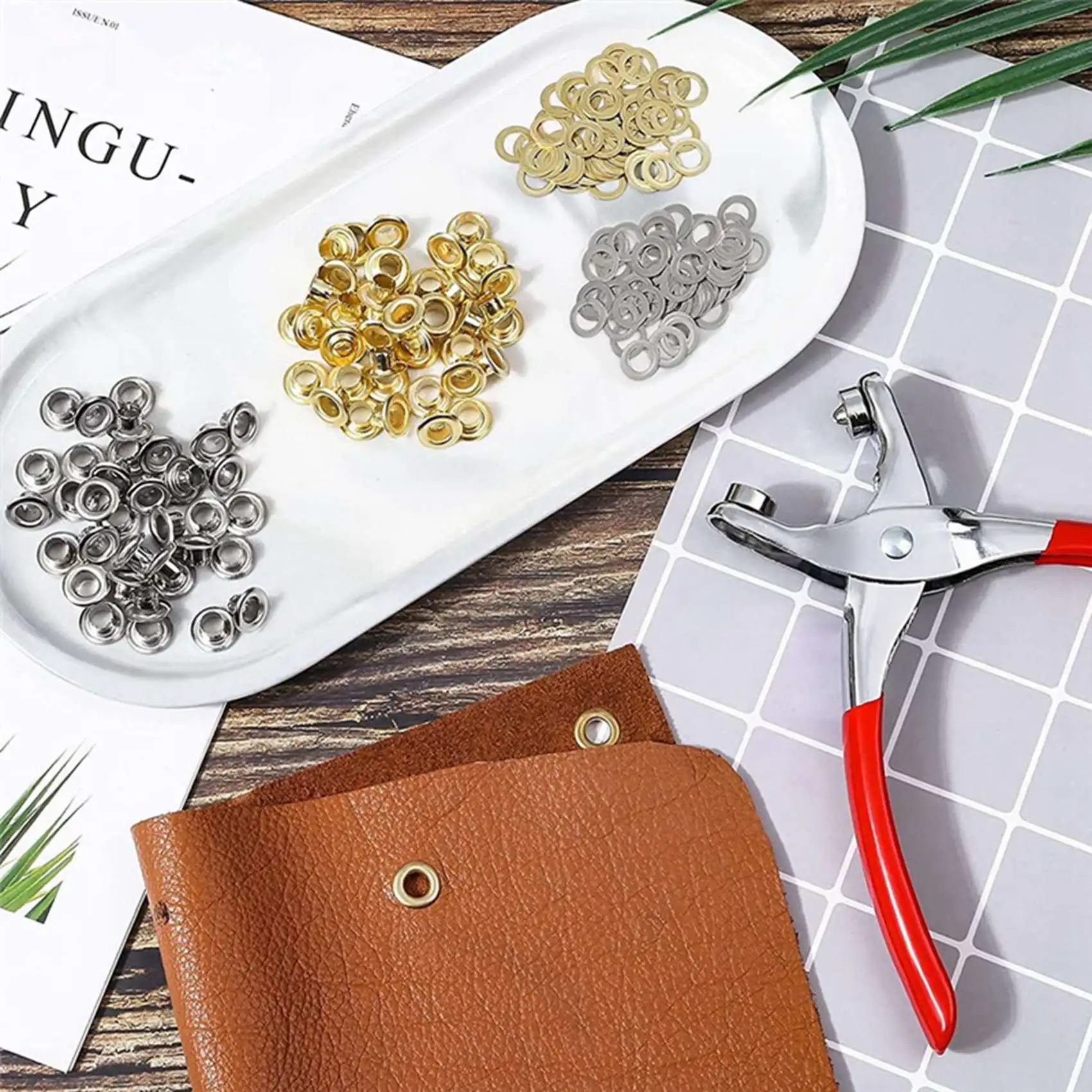 Trending Now Grommet Eyelet Pliers Kit, 1/4 Inch 6mm Grommet Tool Kit with Metal Eyelets with Washers, Eyelet Grommets