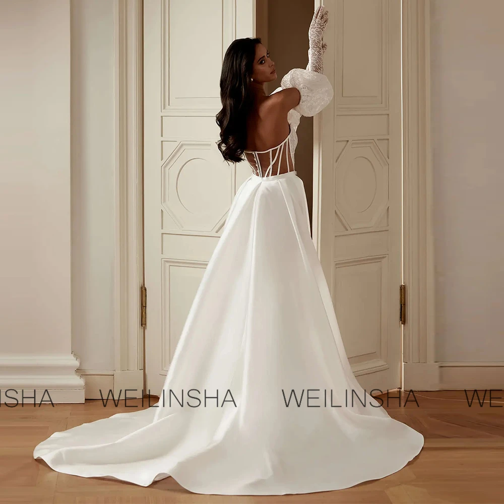 Luxury Dresses Women 2025 Wedding Lace Sheath/Column Wedding Party Dress Ivory Sweetheart Puff Sleeve Tailing Hall Wedding Dress