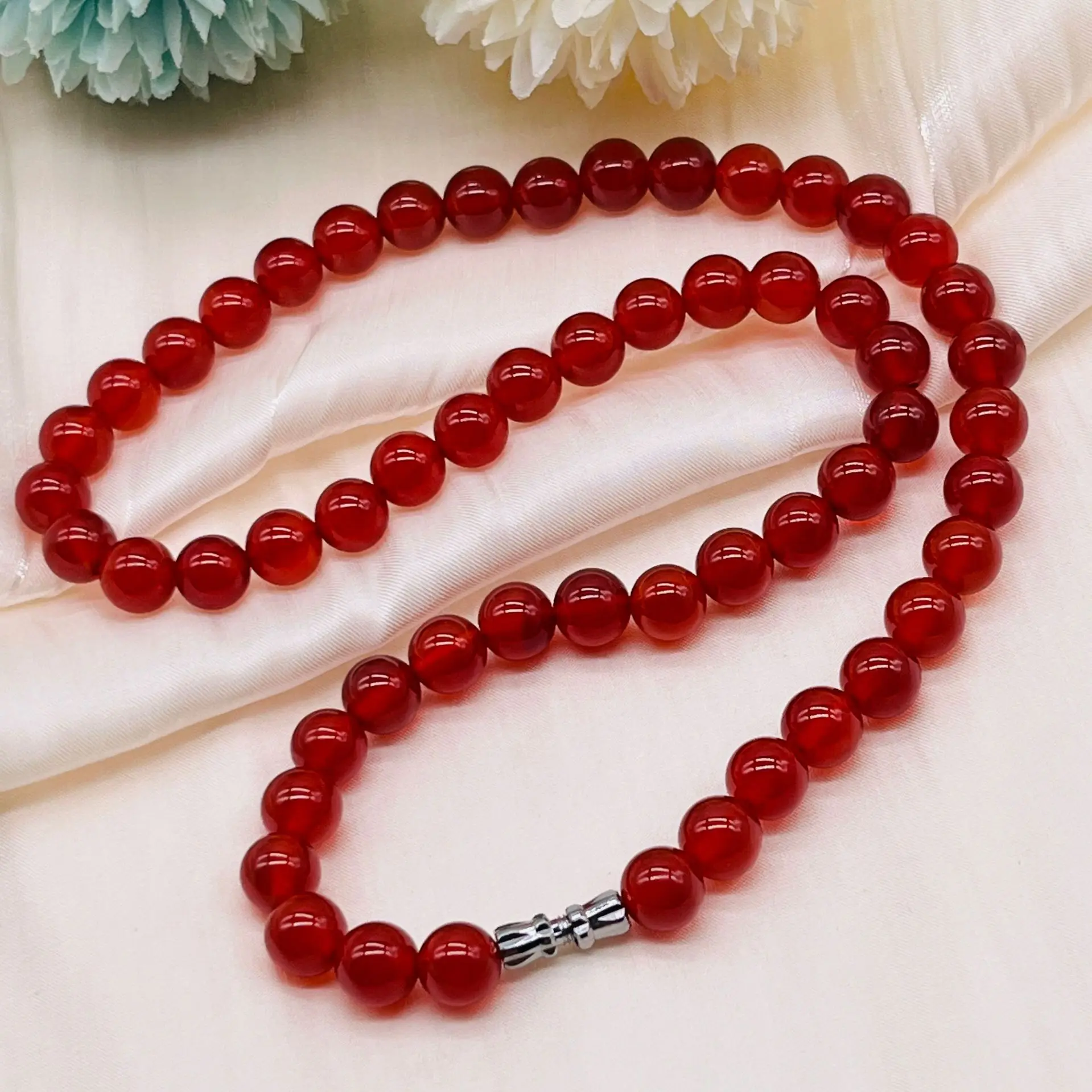 Red Agate Stone Necklace Women Mom Chains Healing Gemstone Fine Jewelry Genuine Natural Red Agate Round Beads Beaded Necklaces