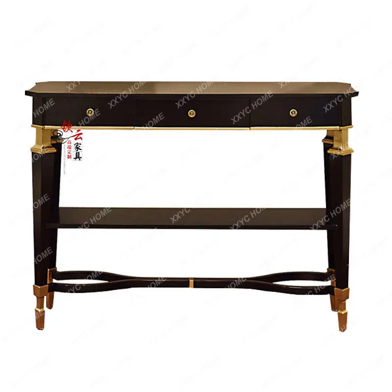 Neoclassical Black Solid Wood Entrance Cabinet Modern Minimalist Hallway Cabinet