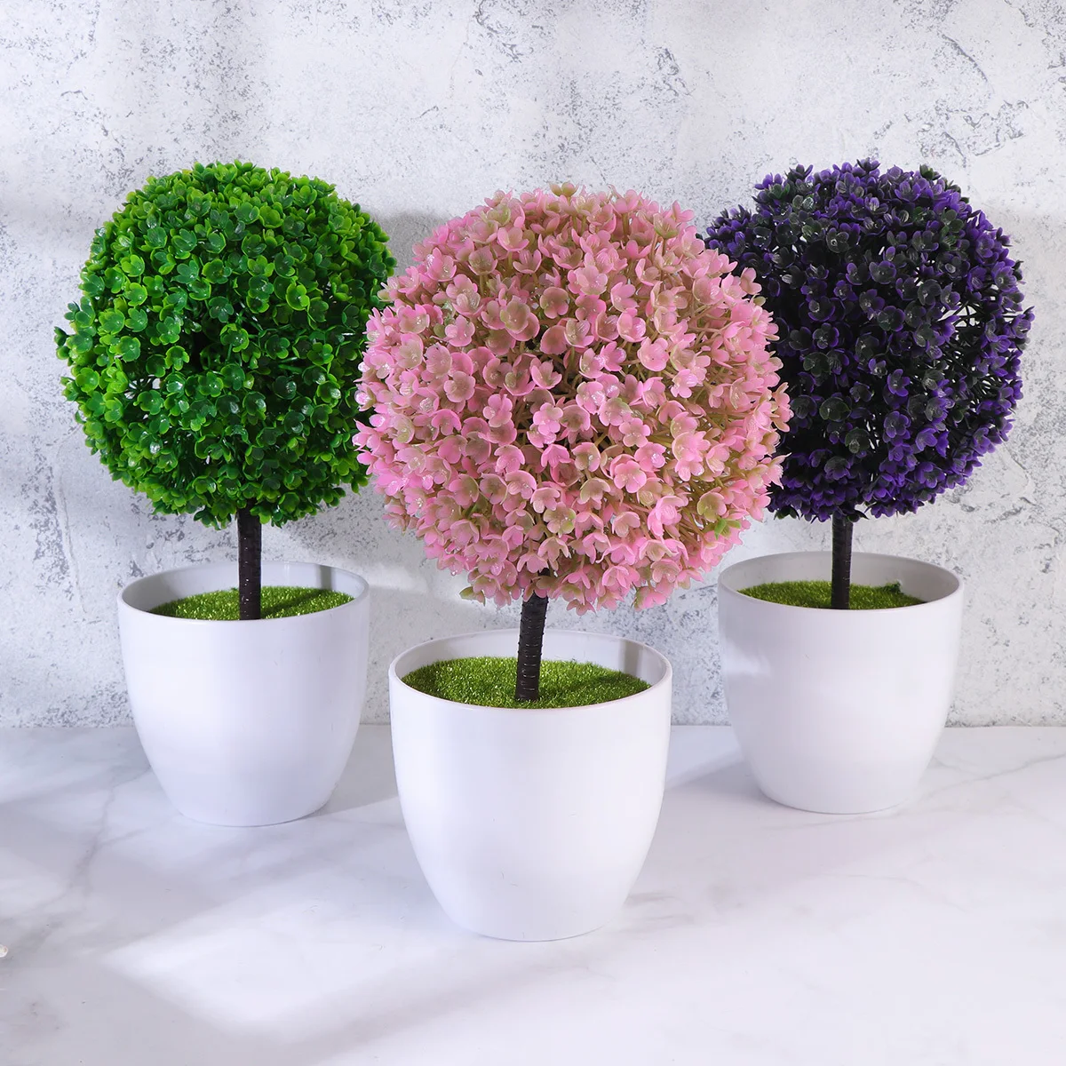 

3Pcs Simulation Cherry Ball Bonsai Artificial Plant Home Desktop Ornament Green Purple Pink Eco-Friendly Wedding Party