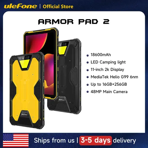 Tablet robusto Ulefone Armor Pad 2, 11" 2K, 18600 mAh, IP68/IP69K Android 13 NFC GPS 4G Tablet fino a 16 GB + 256 GB LED Luce da campeggio