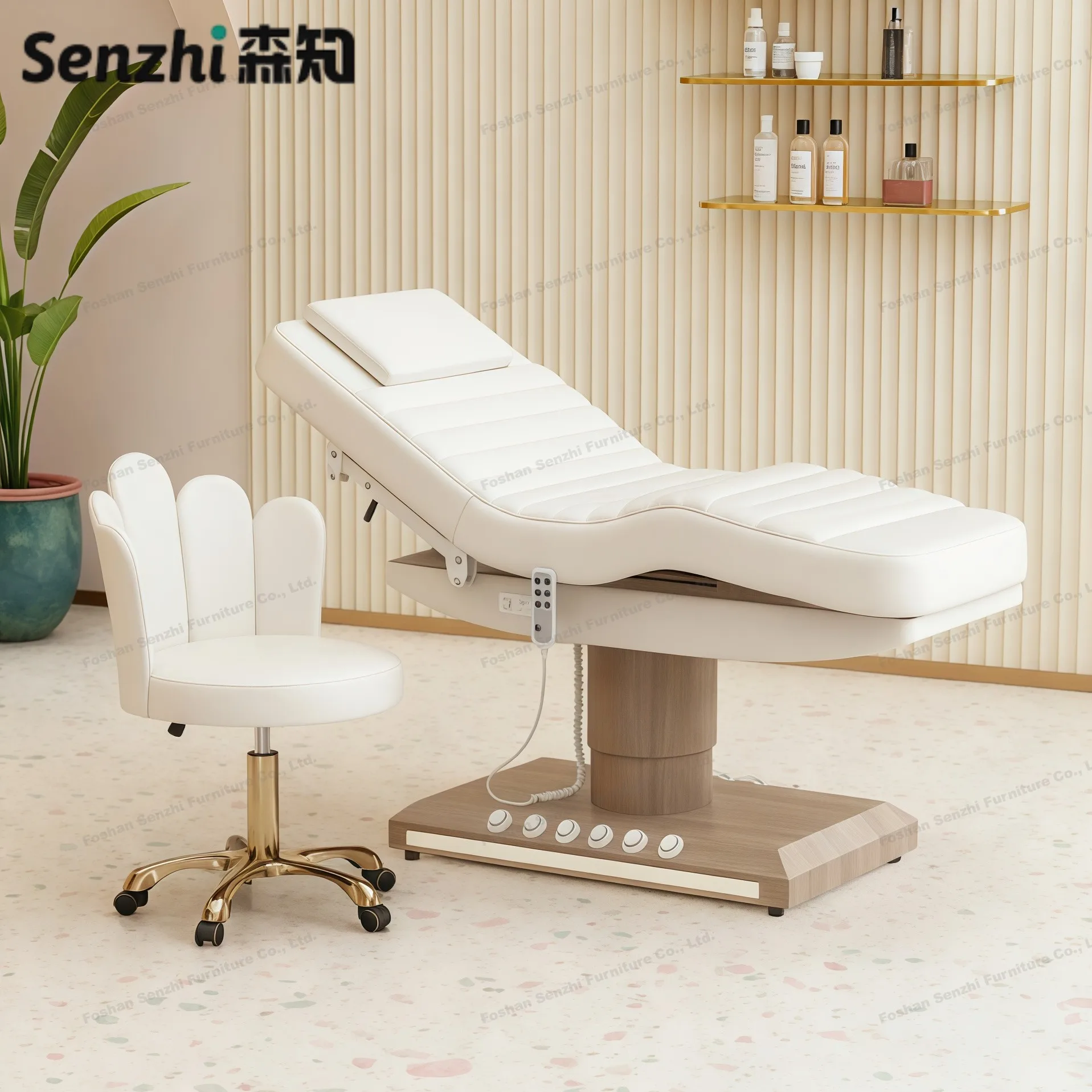 Hot Sale Wood Grain Eyelash Bed Foot Control LED Base 3 Motor Massage Beauty Bed Without Armrest Facial Bed