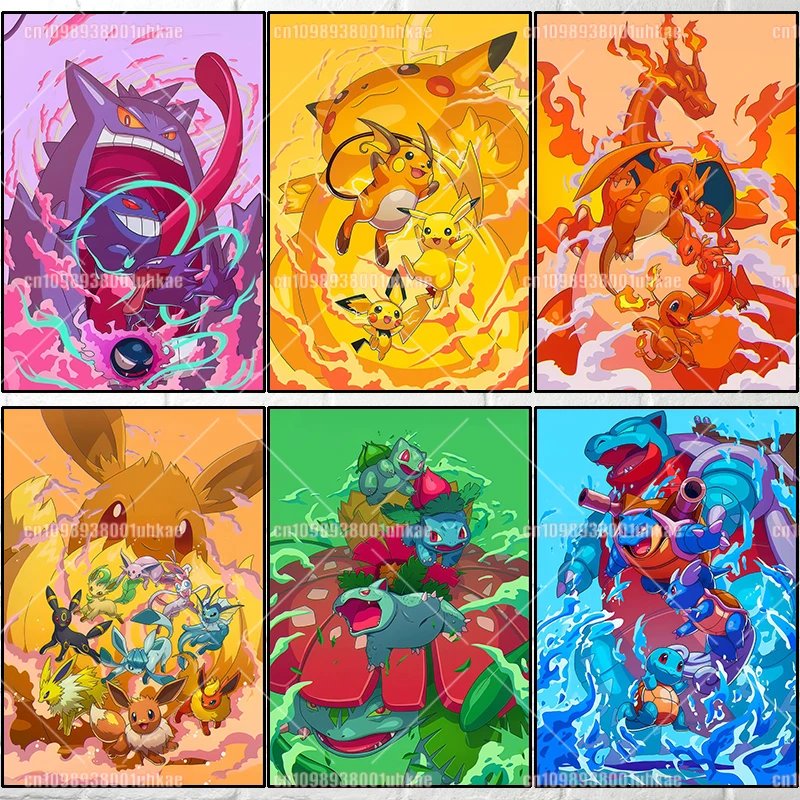 شخصيات أنيمي البوكيمون الكلاسيكية Bulbasaur Gengar Eevee Charizard Jigglypuff ملصق طباعة الفن قماش اللوحة ديكور المنزل