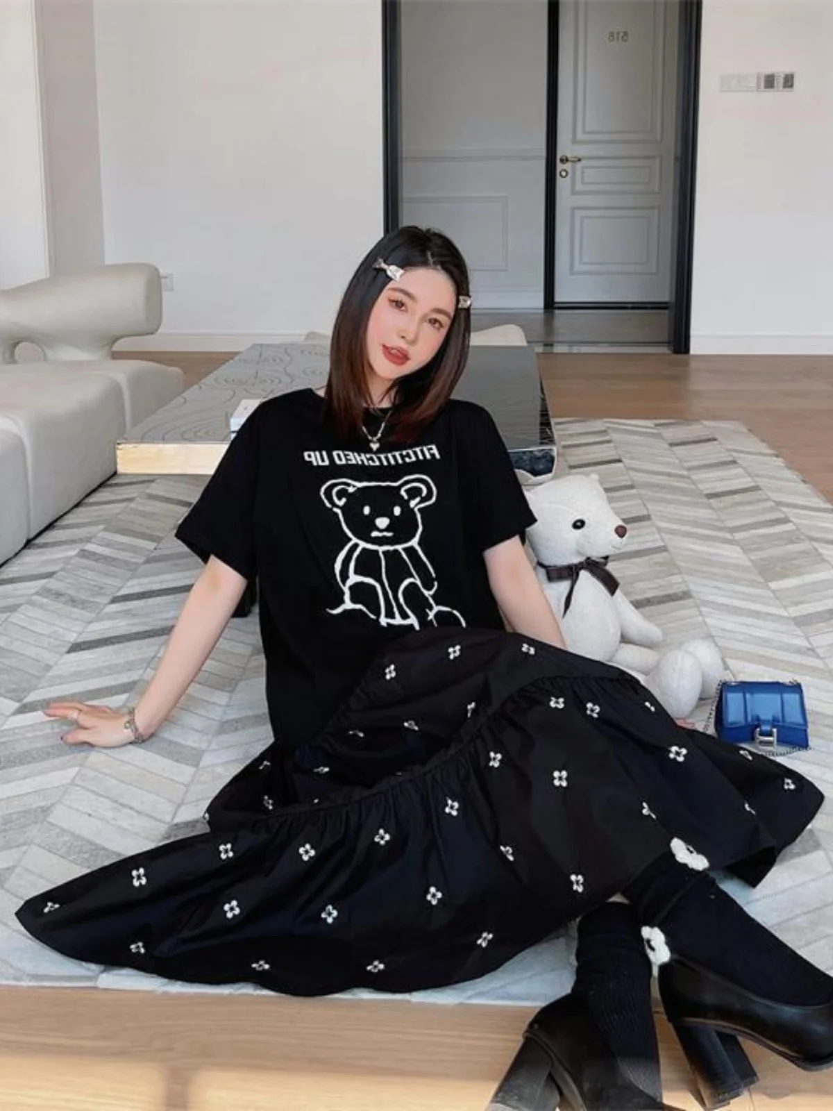 Grande taille décontracté mince t-shirt Dr femmes ort Sve taille ample dessin animé coréen Sle rond Ne a-ligne été Dr