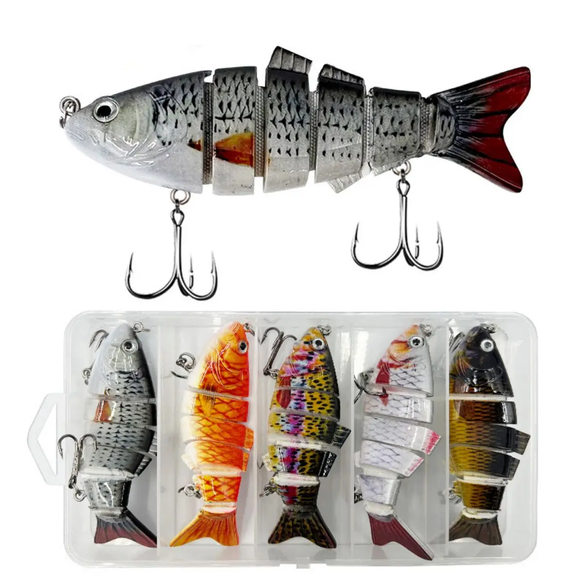 

5Pcs/Kit Sinking Fishing Lures Set With Box Multi Segments Jointed Hard Bait Wobblers Swimbait Crankbait Swim Carp For Pike Bass