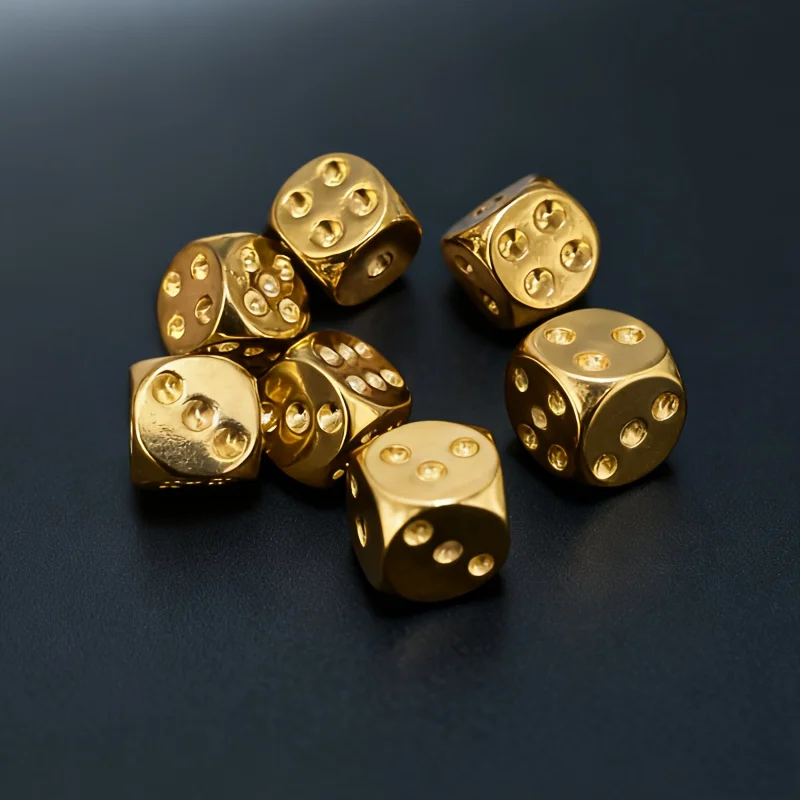 

Solid Brass Dice Set – Polished Table Game Dice, Durable Copper Material for Bar Game Creative Gift, 5pcs