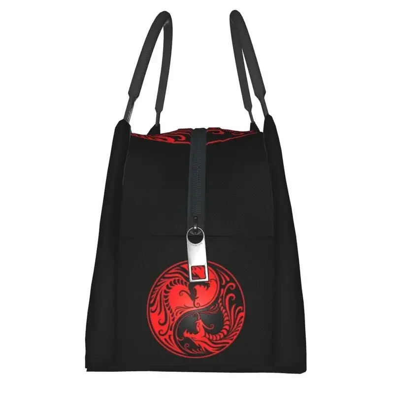 Yin Yang Dragons Red And Black Thermal Insulated Lunch Bags Women Portable Lunch Tote for Outdoor Picnic Meal Food Box