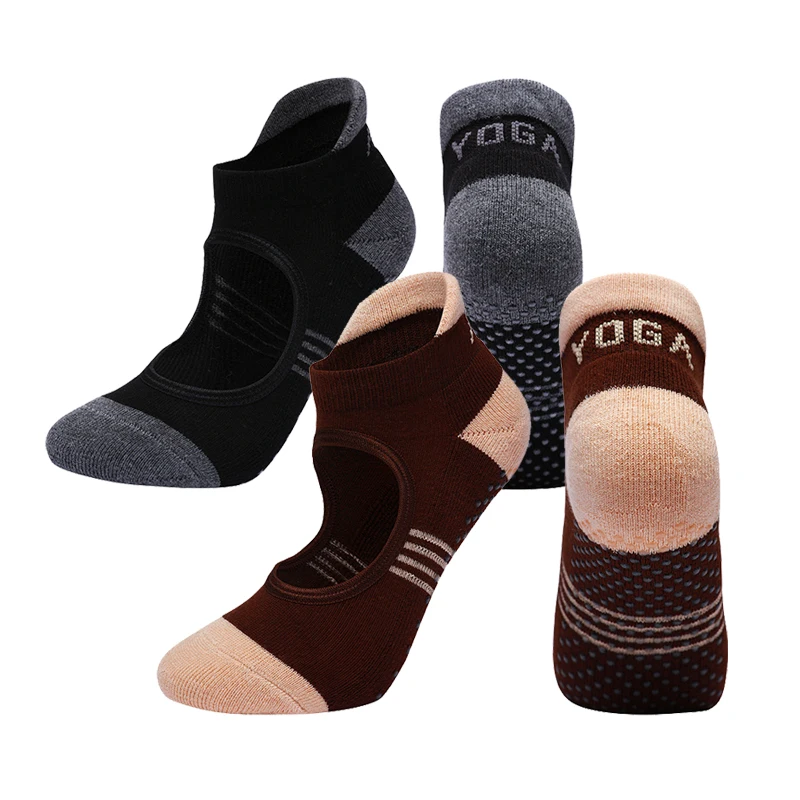 

Women Non Slip Yoga Sports Socks Gym Fitness Pilates Dancing Ballet Backless Grip Socks Patchwork Short Terry Socks Towel Bottom