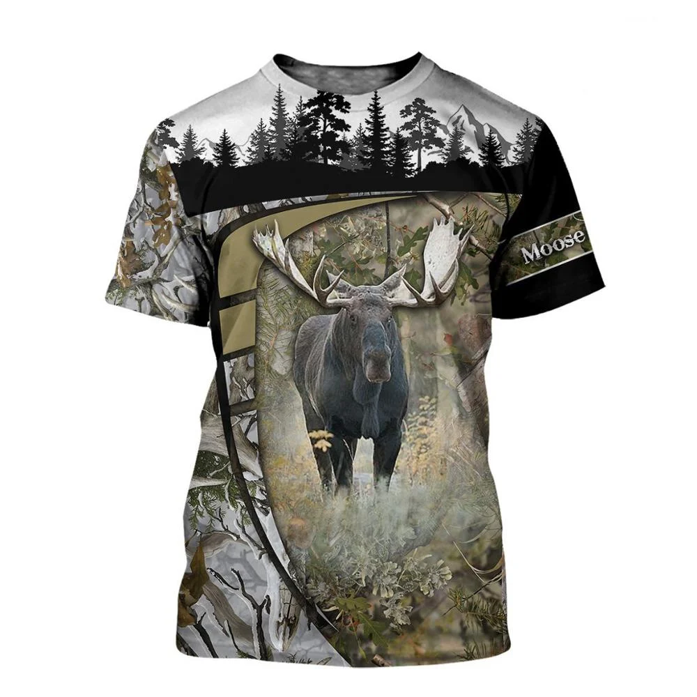 Vintage Camouflage Hunting T-Shirts Animal Print Tees Casual Oversized 3d T-Shirt For Men Streetwear Retro Short Sleeved Top