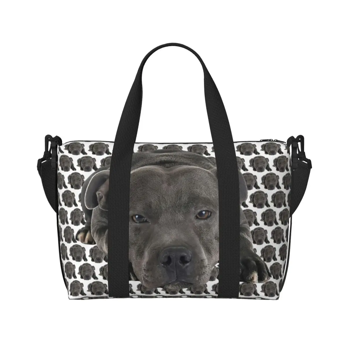 Custom Staffordshire Bull Terrier Dog Beach Tote Bag Women EBT Cute Love Big Compartment Gym Beach Travel Bags