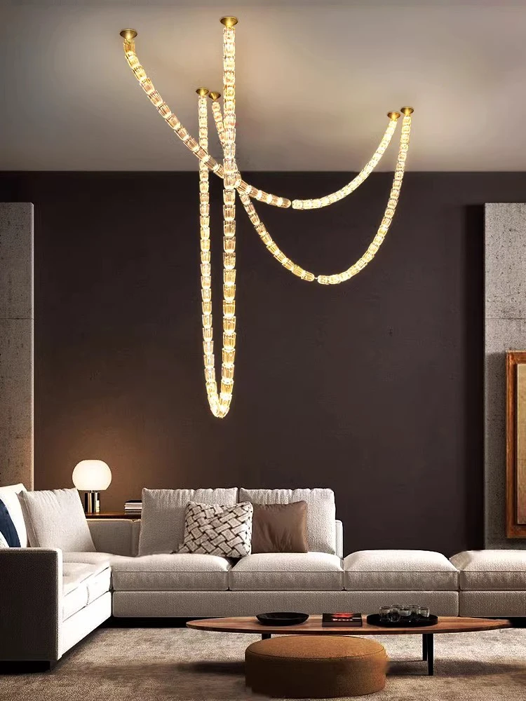 Dimmable LED K9 Crystal Necklace Gold Chrome Chandelier Lighting Lustre Suspension Luminaire Lampen For Dinning Room