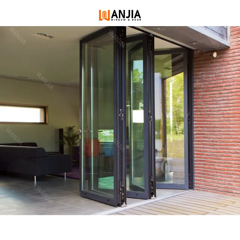 Custom Contemporary Design Exterior Balcony Glass Door Soundproof Glass Bi-Fold Patio Door Aluminum Folding Doors