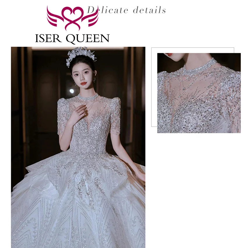 カスタマイズされたクリスタルビーズレースアップリケウェディングドレスボールガウン2025新作高品質シャイニーチュールボールガウンブライダルドレスWX0471