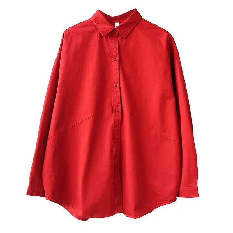 Red Long Sleeved Shirt For Women\'s 2023 New Spring And Autumn Loose Casual Lapel Top