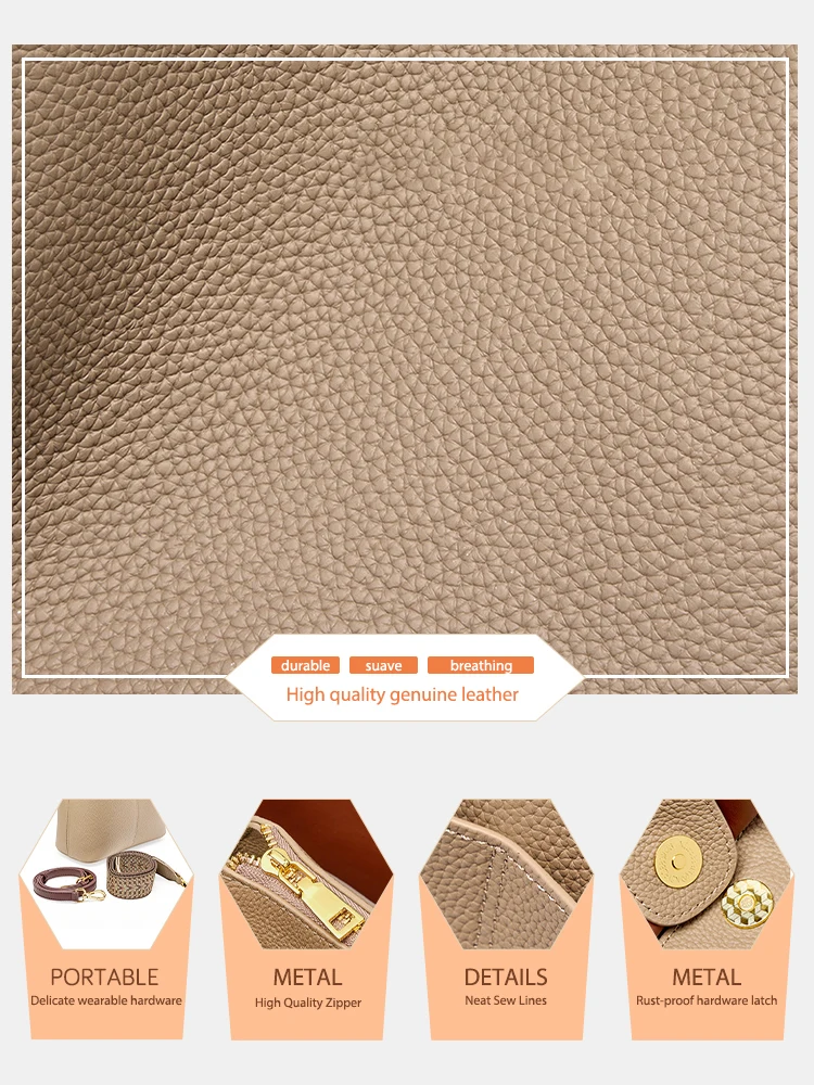 Sac seau polyvalent en cuir véritable Zency pour femme, sac à main, sac fourre-tout en cuir
