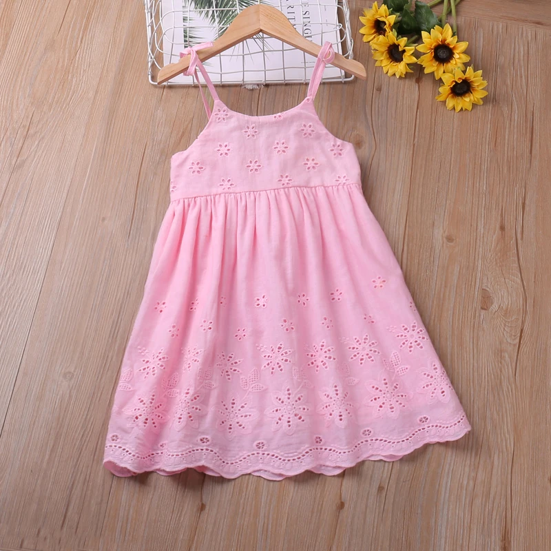 Summer Dress Kids Clothing Hollow Flower Dress Casual Girls Sleeveless Shoulder Straps Princess Dress Children Costume