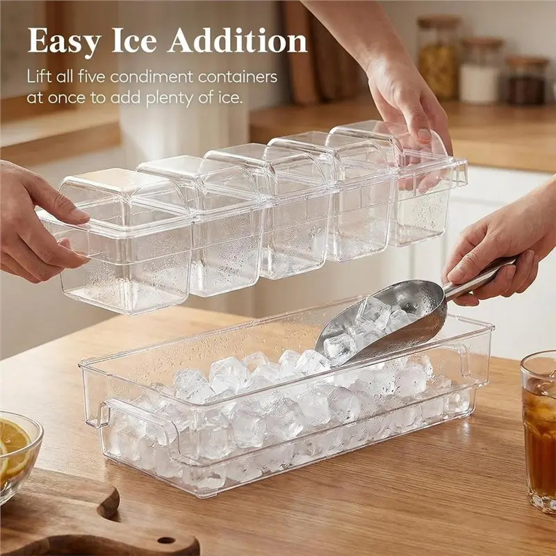 ABMR-For Party For Bar Supplies Tacos For Bar Serving Set Chilled Condiment Containers Ice Garnish Tray Clear Serving Platter