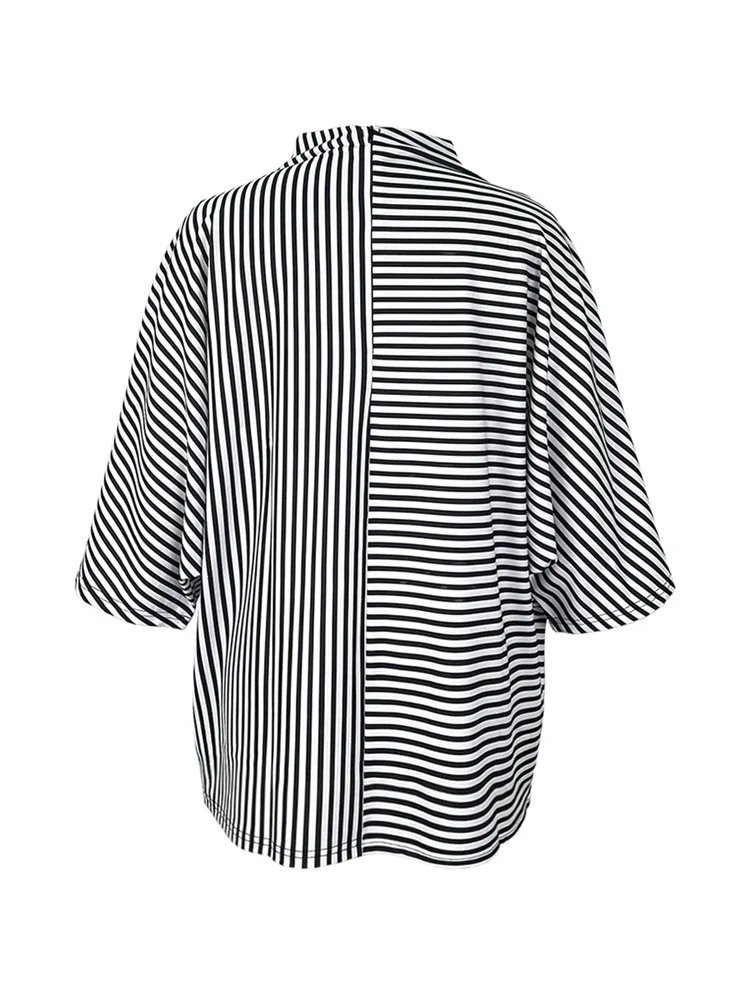 UOOZEE Fashion Women Striped Printed Stand Collar T-Shirts 2026 New Spring Summer Loose Casual Going Out Korean Style Tops view 5