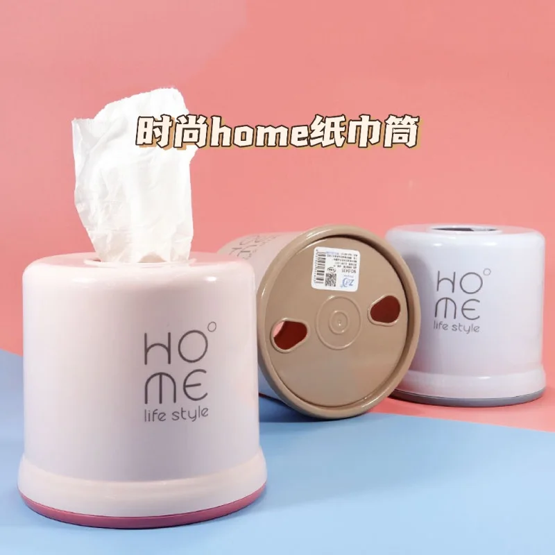 New Simple Tissue Box Household Living Room Desktop round Chart Drum Plastic Toilet Tissue Box Tissue Box