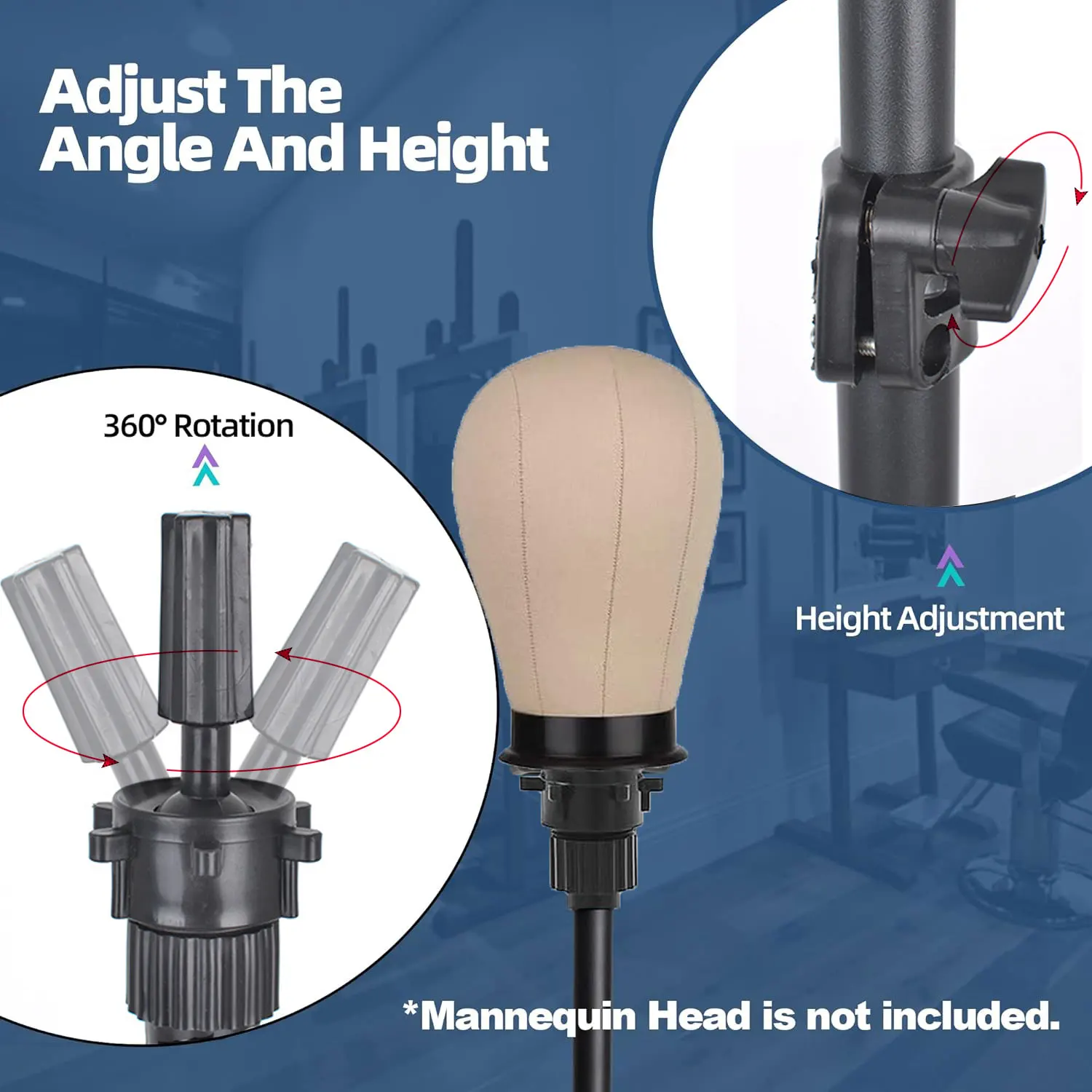 حامل رأس شعر مستعار قابل للتعديل للتدريب على تصفيف الشعر والتجميل 55 حامل رأس عارضة أزياء معدني، حامل ثلاثي القوائم مع ملحقات