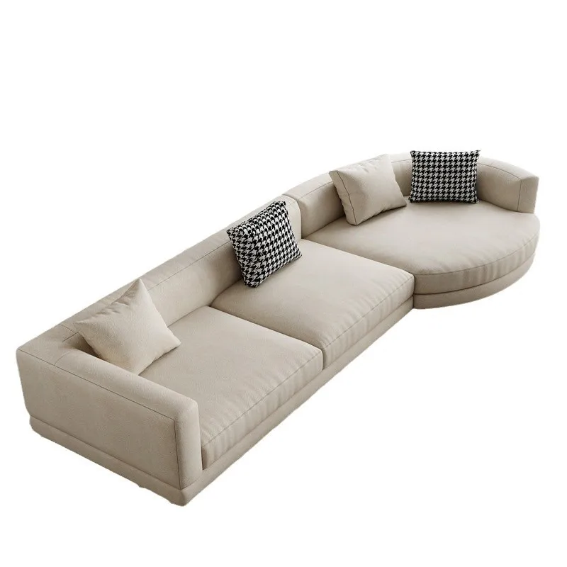 

Fabric sofa living room small apartment modern simple technology cloth new cotton and linen wabi sandy wind round curved sofa